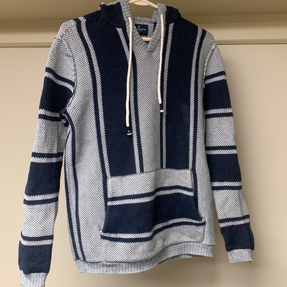 American eagle xs blue and grey hoodie sweatshirt sweater